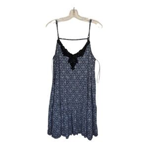 Additionelle Sundress Womens Size 18 Black Geometric Smocked Mini Beach Vacation